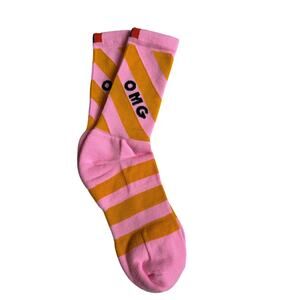 OMG Novelty Crew Socks Pink Orange Stripe , MED